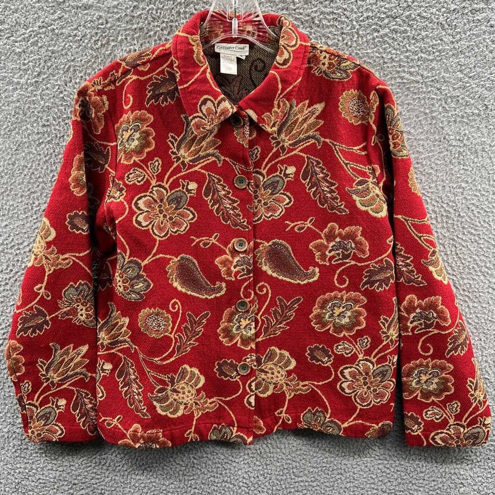Vintage Women Tapestry Jacket S Red Floral Paisley Artsy Boho Statement layering